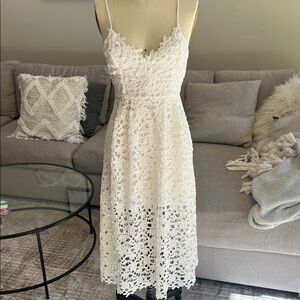 ASTR White Lace Midi Dress with Spaghetti Straps